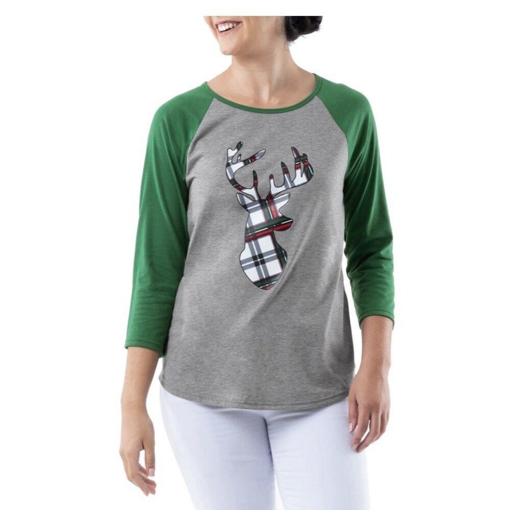 Holiday Time Women's Christmas Graphic Raglan Baseball Tee Size 2X(20W-22W)